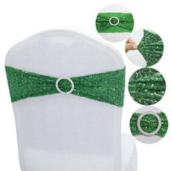 Stretch Chair Cover Bands Bow Decor Slider Sashes Buckle Sequin Wedding Party