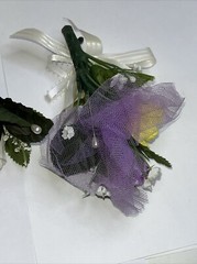 Bridal Wedding Floral Bouquet corsage and boutonniere, white roses, purple