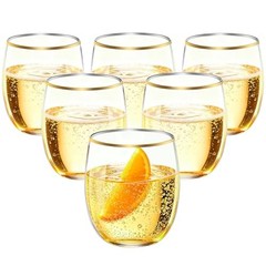 40 Pack 12oz Plastic Stemless Wine Glasses wihth Disposable 40-Pack Gold Rim