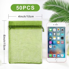 Elegant Green Organza Bags 4×6 – 50 Pack Drawstring Pouches for Any Occasion