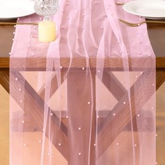 Socomi Pearl Table Runner Tulle Pink Summer Cheesecloth 10FT 10ft X 1pc,