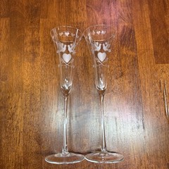 Wedding Toasting Fluted Champagne Glasses Lovebird And Hearts