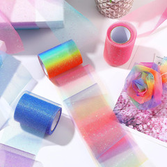 5 Rolls Rainbow Glitter Tulle Rolls Gradient Fabric Ribbon Netting Fabric Tulle