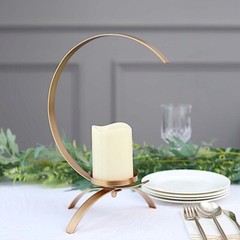 Gold 13 in Half Moon Shaped Metal Pillar CANDLE HOLDER Centerpiece Party Events