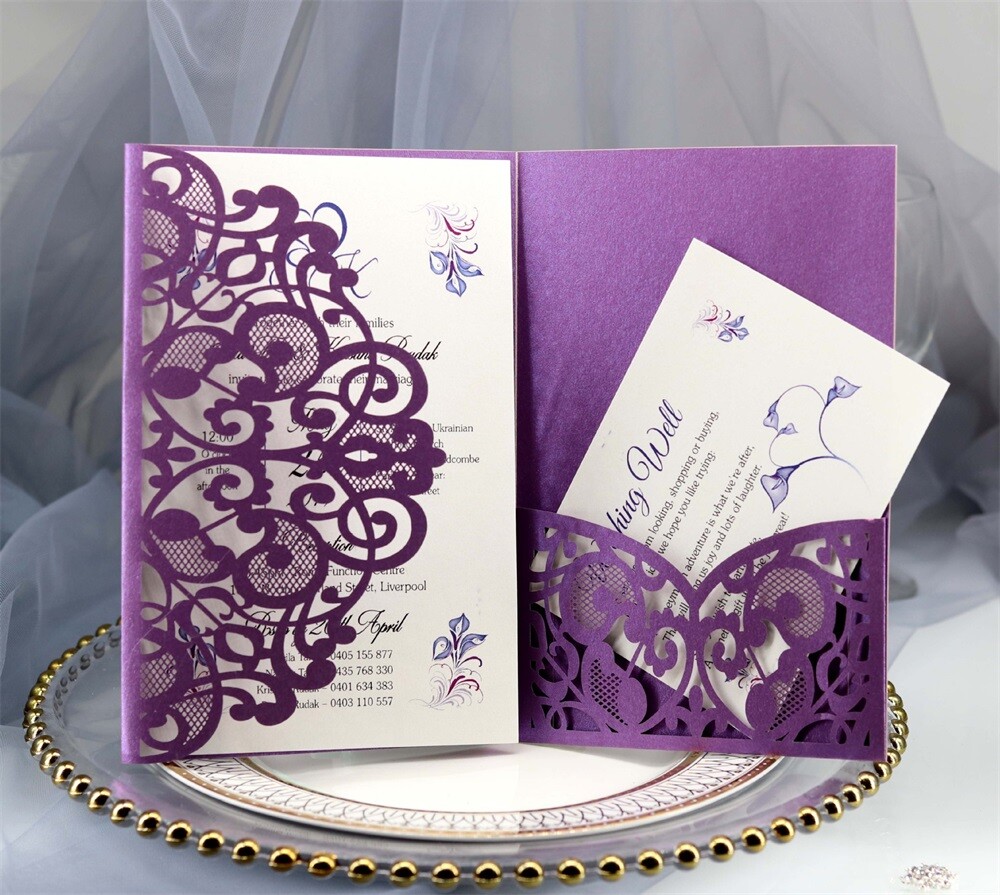 100pcs Wedding Invitation Card Personalized Laser Cut Romantic Party Floral Lace