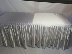 6′ Satin Fitted Double Pleated Table Skirting Cover w/Top Topper ANY EVENT White