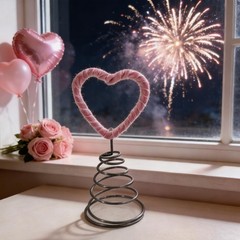 Pink Ribbon Heart Shaped Decoration for Valentine Tree Tabletop Party Use