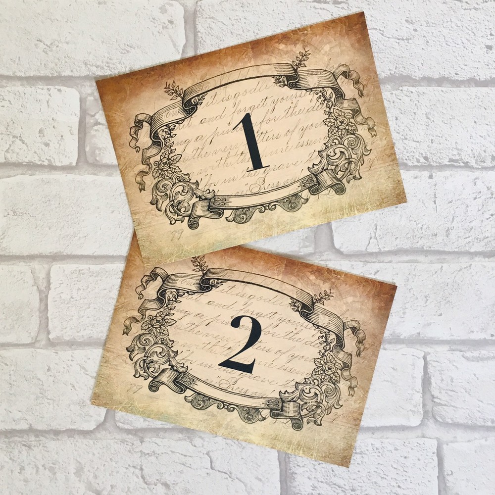 Vintage Wedding Table Number Cards Antique style, frame, Shabby Chic, Names