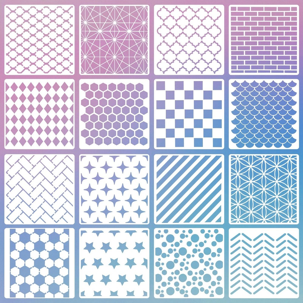 16 PCS 6 Inch Checks Diamond Stencils, Brick Mermaid Scale Reusable Plastic P…