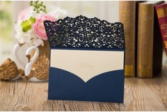 Blue Personalised Laser Cut Wedding Invitation Card Candy Boxes Bag Envelopes