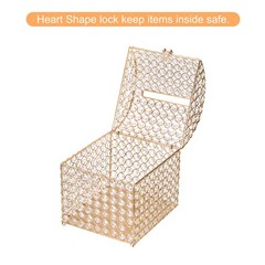 Crystal Card Box with Heart Lock, 7.5″ x 8.3″ x 9.1″ Wedding Card Box Gold