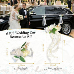 6 Pcs Ivory & White Rose Wedding Car Decoration Kit – Bouquet Door Handle & Rear