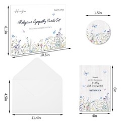 24 Pack Religious Sympathy Cards with Envelopes & Stickers – 6 Designs Waterc…