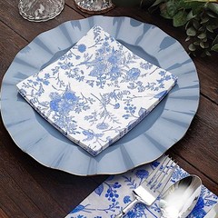 20 White 13×13 in Dinner Paper Napkins Blue Floral Design 13″, and