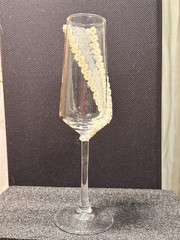 Decorated Champagne Flutes Set of 2 Clear Glass White/Yellow Floral 5 oz