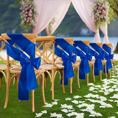10 Pcs Royal Blue Satin Chair Sashes Bows Universal Chair Cover for Wedding Rece