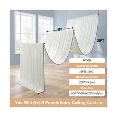 40ft×20ft Ivory Ceiling Drapes for Weddings Parties,8 Panels 5×20ft Lo