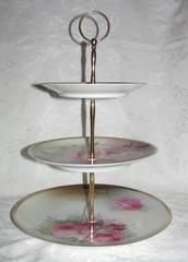Custom Three Tier Tea Party Cake Stand Made With Vintage Hand Painted Plates