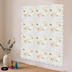 12PCS White Silk Artificial Flower Wall Panels Backdrop With 100 Cable Ties
