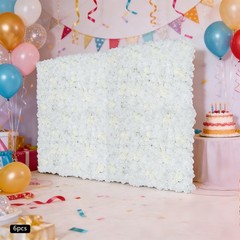 6 Pieces Artificial Flower Wall Panel, White Flower Backdrop Wall Decor