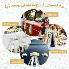 6 Pcs Ivory & White Rose Wedding Car Decoration Kit – Bouquet Door Handle & Rear