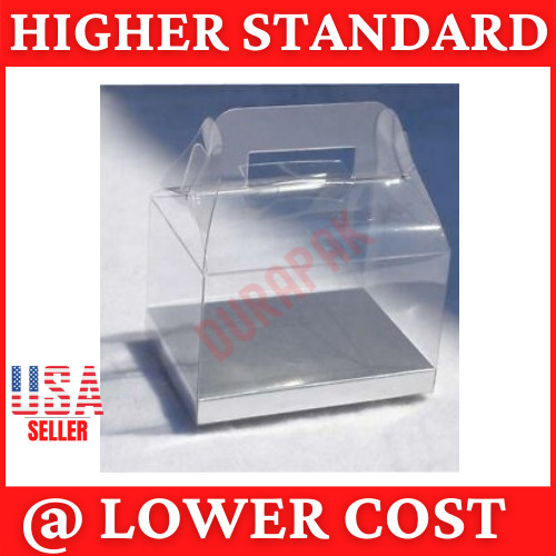 24 PCS 4x3x2-1/2″ Wedding Party Favor Gable Handle Clear PVC Box w/ Silver Card