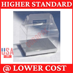 24 PCS 4x3x2-1/2″ Wedding Party Favor Gable Handle Clear PVC Box w/ Silver Card
