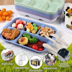 Pinkunn 12 Pcs 13 Large Divided Wheat Straw Plates Modern Style Reusable Safe 5