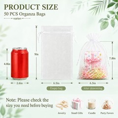 50pcs Elegant White Organza Drawstring Bags 6×9 – Perfect for Parties and Gifts