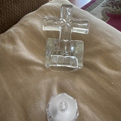 Clear Glass Cross Votive Tea Light Candle Holder With Candle