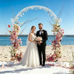 7.87 ft Tall White Metal Wedding Arch – Floral Backdrop Stand for Ceremony Party