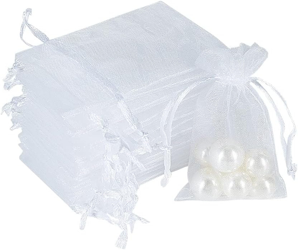 HRX Package 100Pcs Mini Organza Jewelry Bags 2X3 Inch, Little White Mesh Drawstr