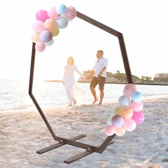 7.2FT Wedding Party Arch Door Wooden Heptagon Flower Arbor Stand Background USA