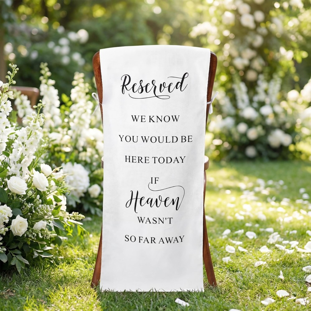 HunnmingRe Reserved Wedding Chair Sign Banner Loving Memory Linen, White