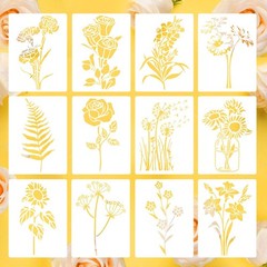 12 PCS Flower Stencils Reusable Rose Sunflower Hibiscus Templates Floral Draw…