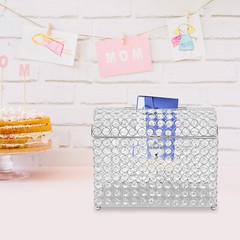 Elegant Wedding Card Box with Heart Lock, Clear Silver Design, 12.2″ x 6.3″
