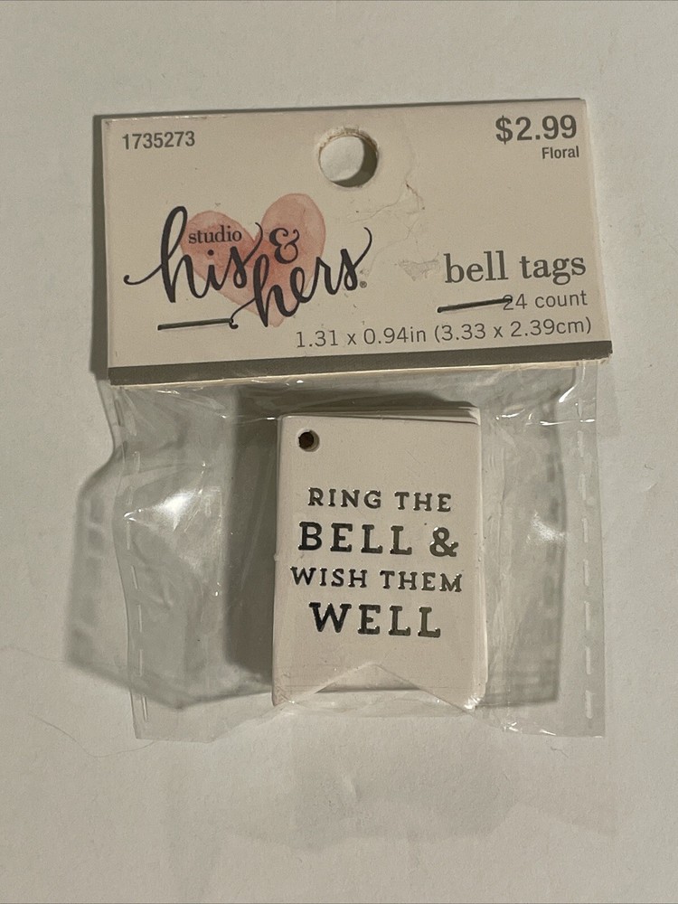 Studio His & Hers White/Gold Wedding Bell Tags- Send Off- Wish Them Well