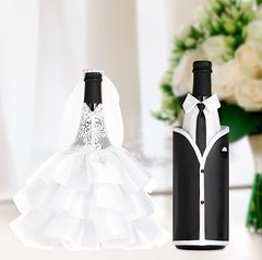 Wedding Wine Bottle Covers Set – Bride & Groom Bottle Decorations White/Black
