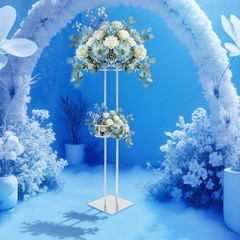 2-Tier Wedding Flower Stand, Metal Wedding Floral Rack, Silver Flower Stand