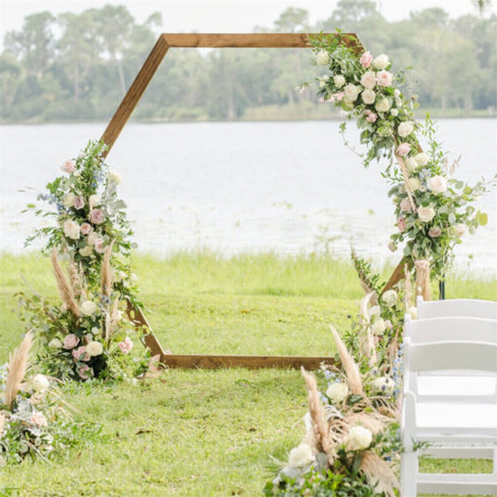 Strong 96″ Large Flower Balloon Hexagon Arch Wood Background Wedding Stand Decor