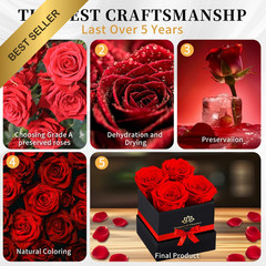 Real Preserved Red Roses in a Box Gift for Birthday Anniversary Valentines Day