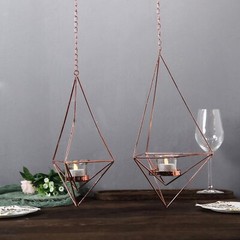 2 ROSE GOLD Geometric Tealight Candle Holders Metal Lanterns Party Centerpieces
