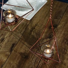 2 ROSE GOLD Geometric Tealight Candle Holders Metal Lanterns Party Centerpieces