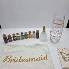 Bridesmaid Bachelorette Gift Set Crystals Jewelry Pouch Wine Glass Candle
