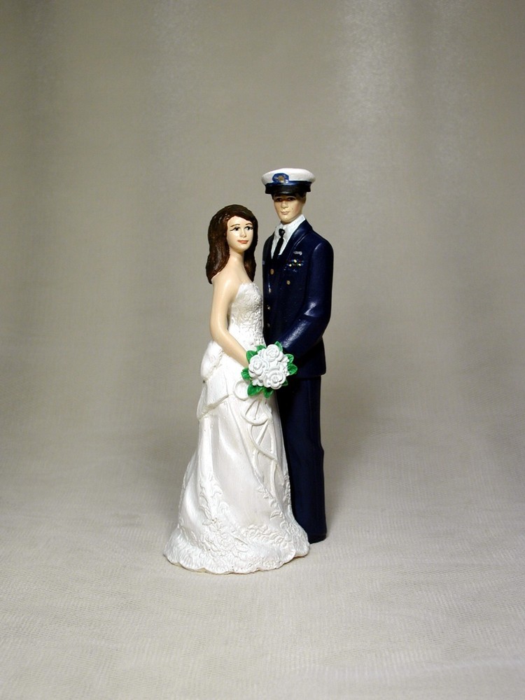 Coast Guard Enlisted Military Groom and Bride 4.5″ wedding cake topper top OD90