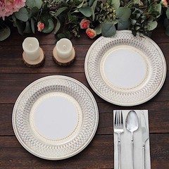 25 WHITE GOLD 10″ Porcelain Design Round Paper PLATES Party Events Decorations