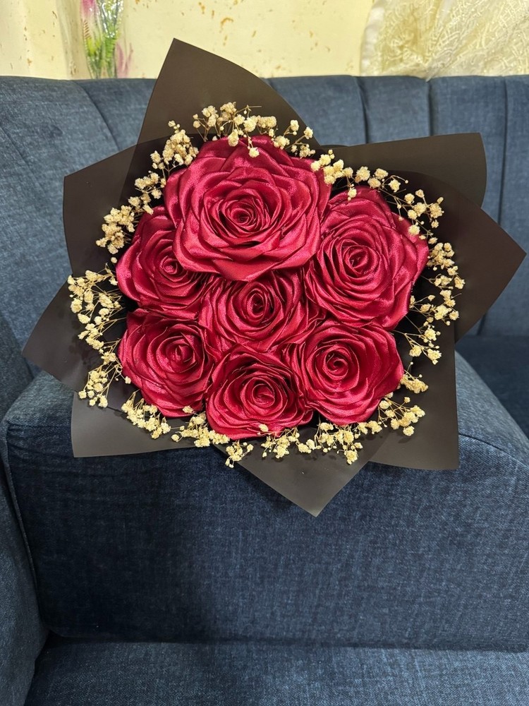 Handmade Red Satin Ribbon Rose Bouquet – Eternal Luxury Gift for Her-Widding