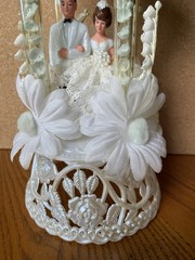 Vintage Wedding Cake Topper Daisies Lily Of The Valley White Pale Blue MCM 11″