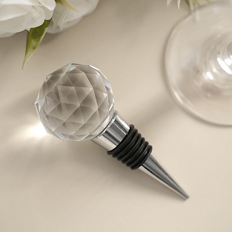 SILVER CLEAR Crystal Glass Ball Metal Wine BOTTLE STOPPER Wedding Favor Party