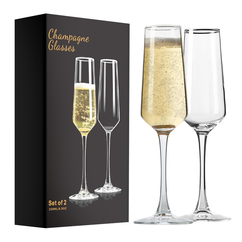 PARACITY Champagne Flutes, Glasses Set 2 Count (Pack of 1), Clear